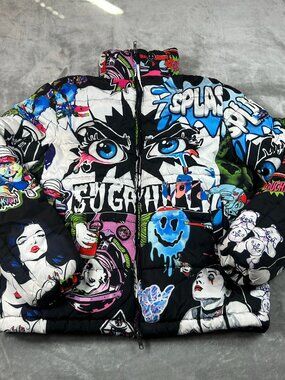 Sugarhill Puffer Jacket Men's Small Blizzard Psycho Streetwear Graphic Graffiti